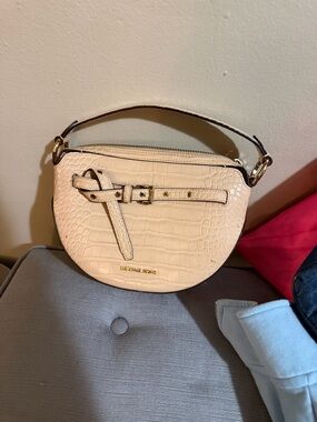 Michael Kors Cream Croc-Embossed Belt-Accent Shoulder Bag